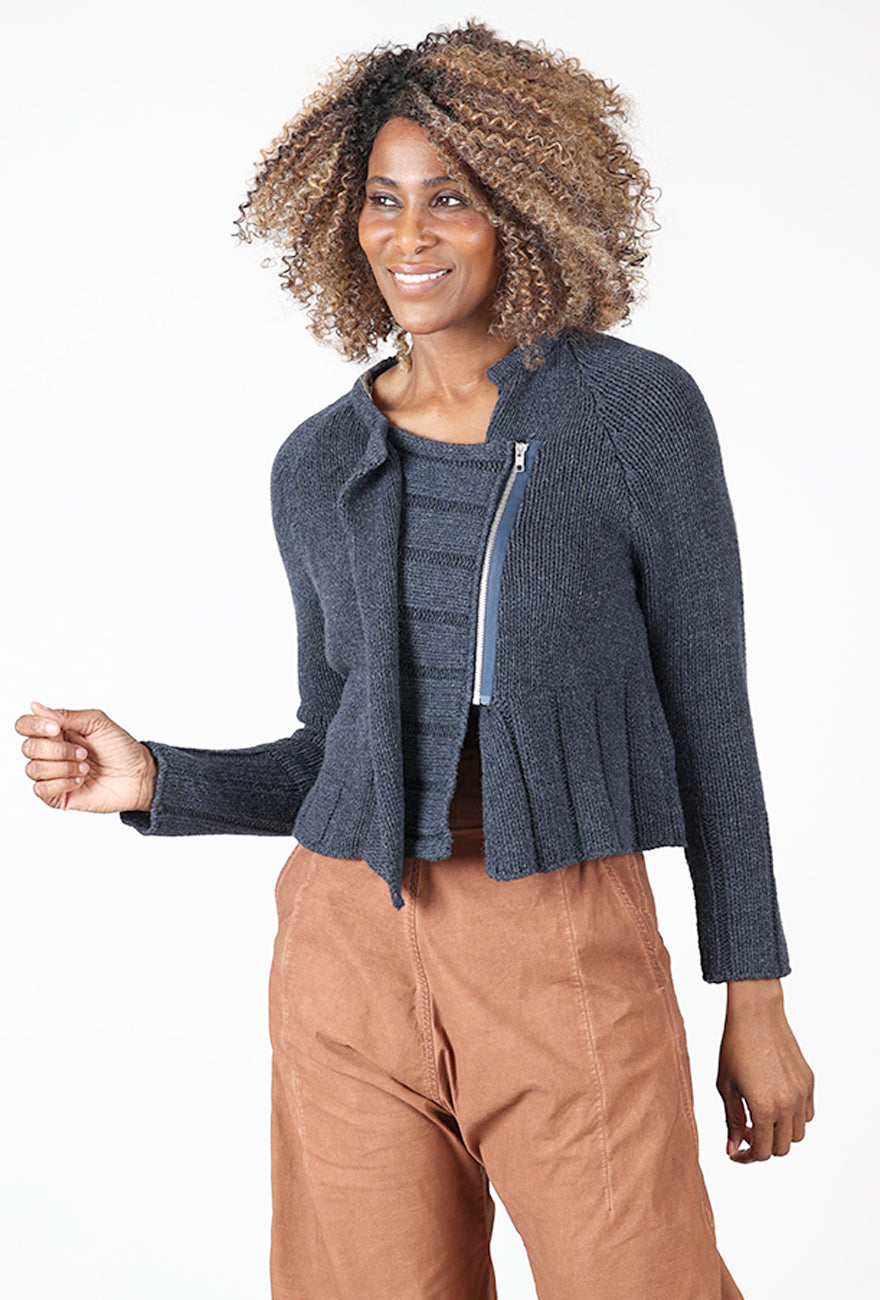 Lurdes Bergada Woolly Crop Zip Sweater, Navy 