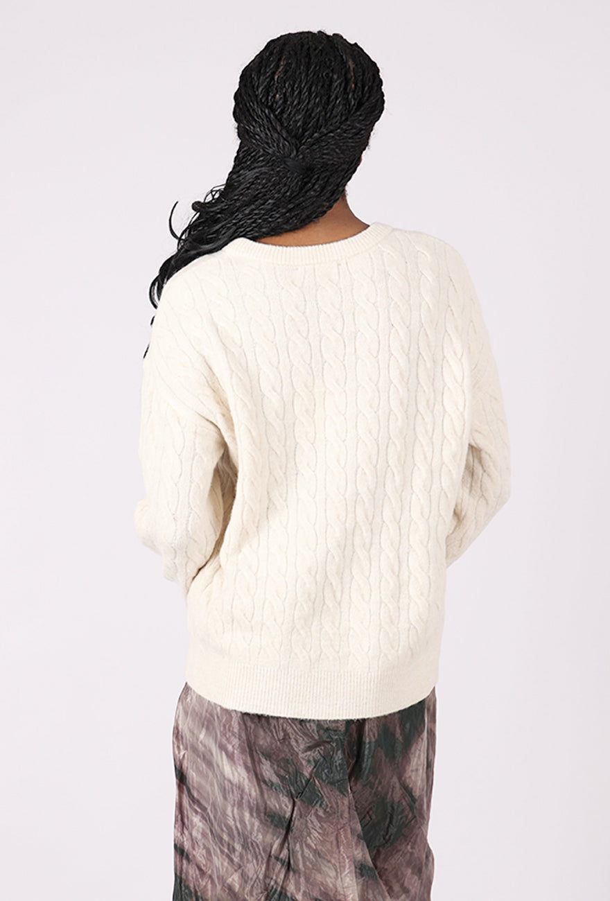 Sunday Plush Cable Sweater, Cream 