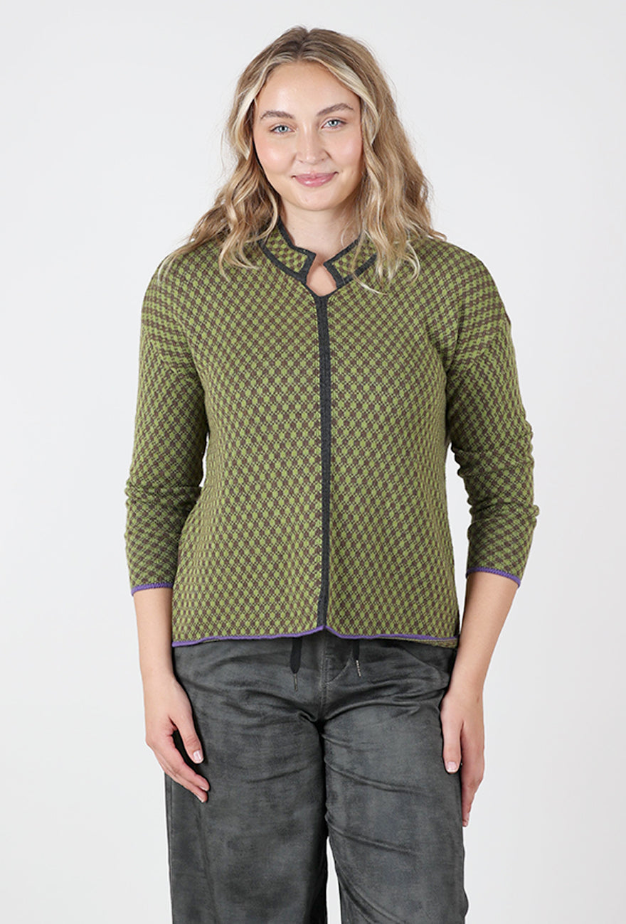 Checkmate Nehru Collar Sweater, Cocoa