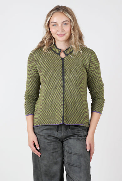 Zaket & Plover Checkmate Nehru Collar Sweater, Cocoa 