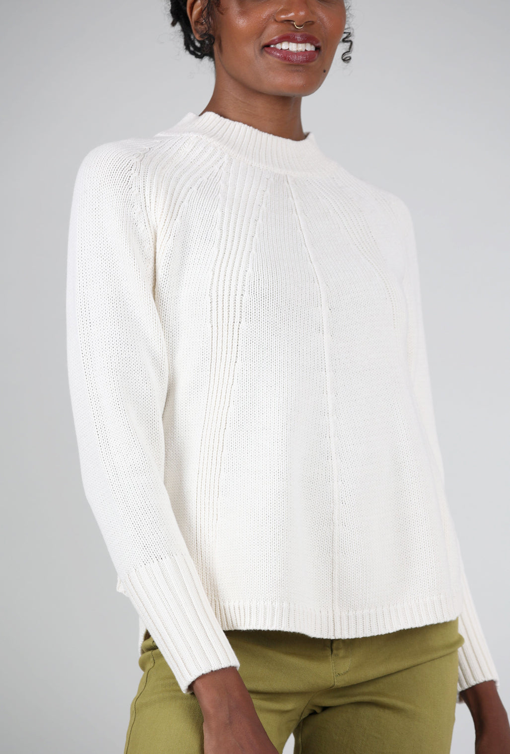 Zaket & Plover Chunky Cotton Mockneck Sweater, White 