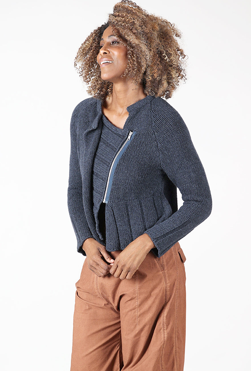 Lurdes Bergada Woolly Crop Zip Sweater, Navy 