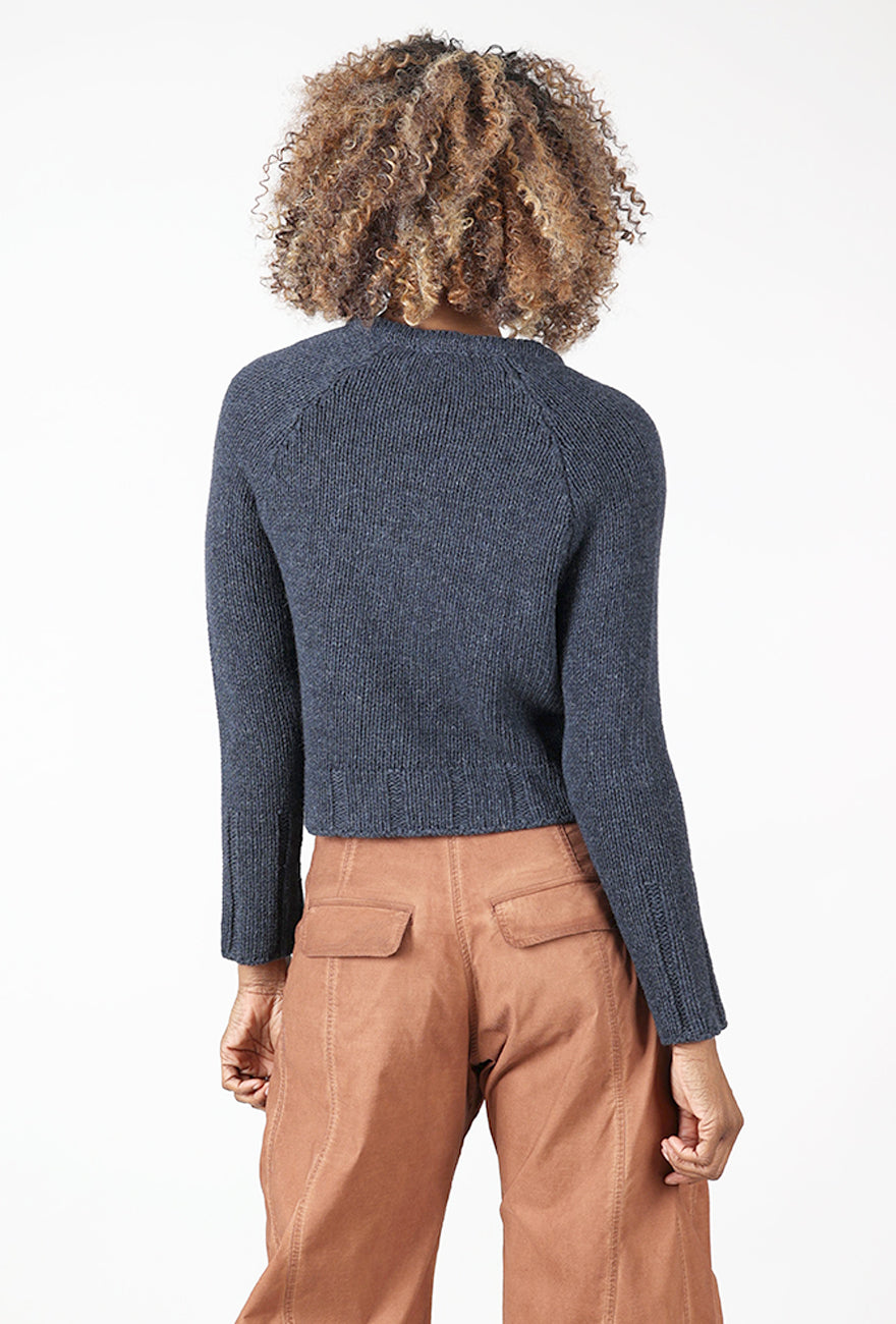 Lurdes Bergada Woolly Crop Zip Sweater, Navy 