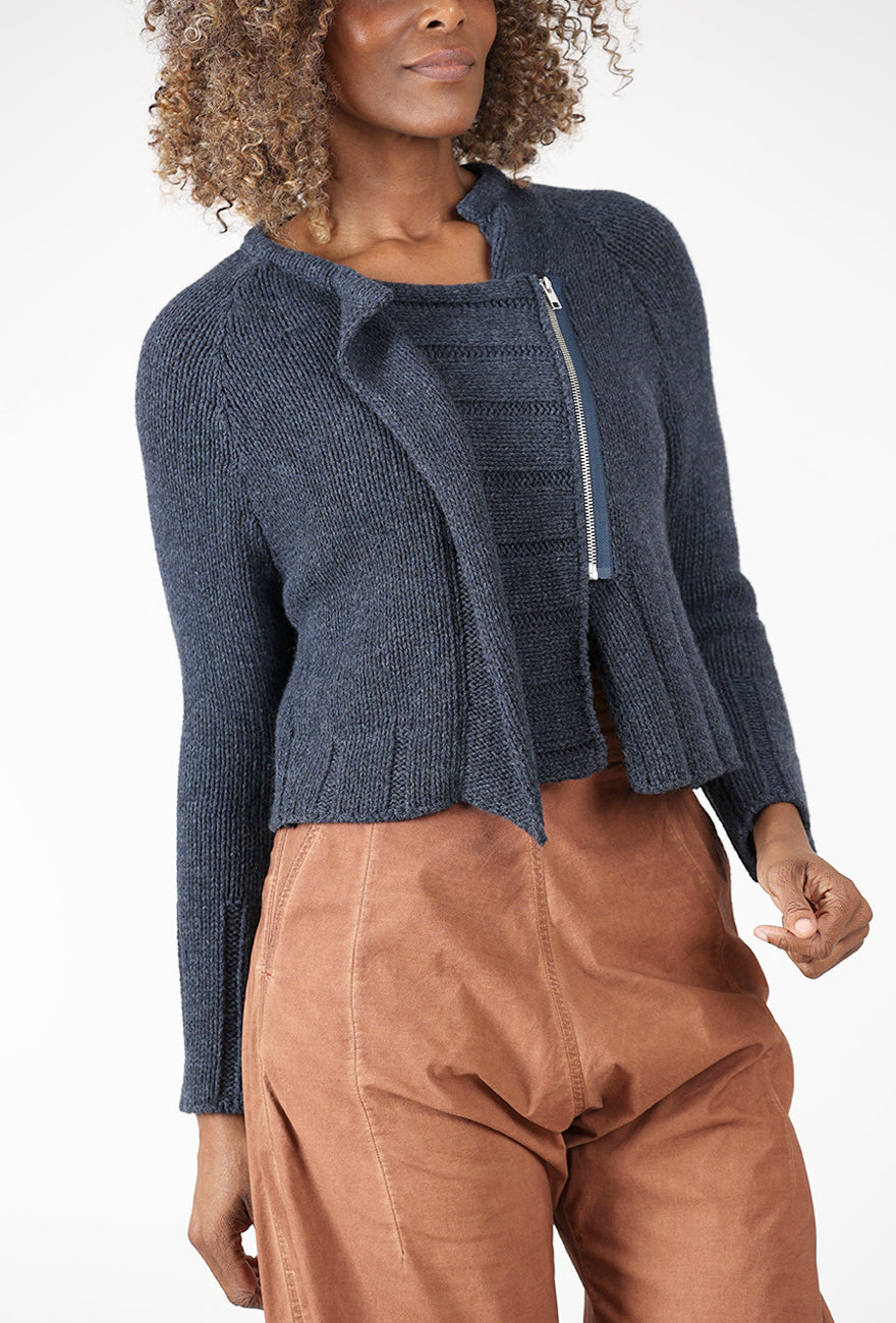 Lurdes Bergada Woolly Crop Zip Sweater, Navy 