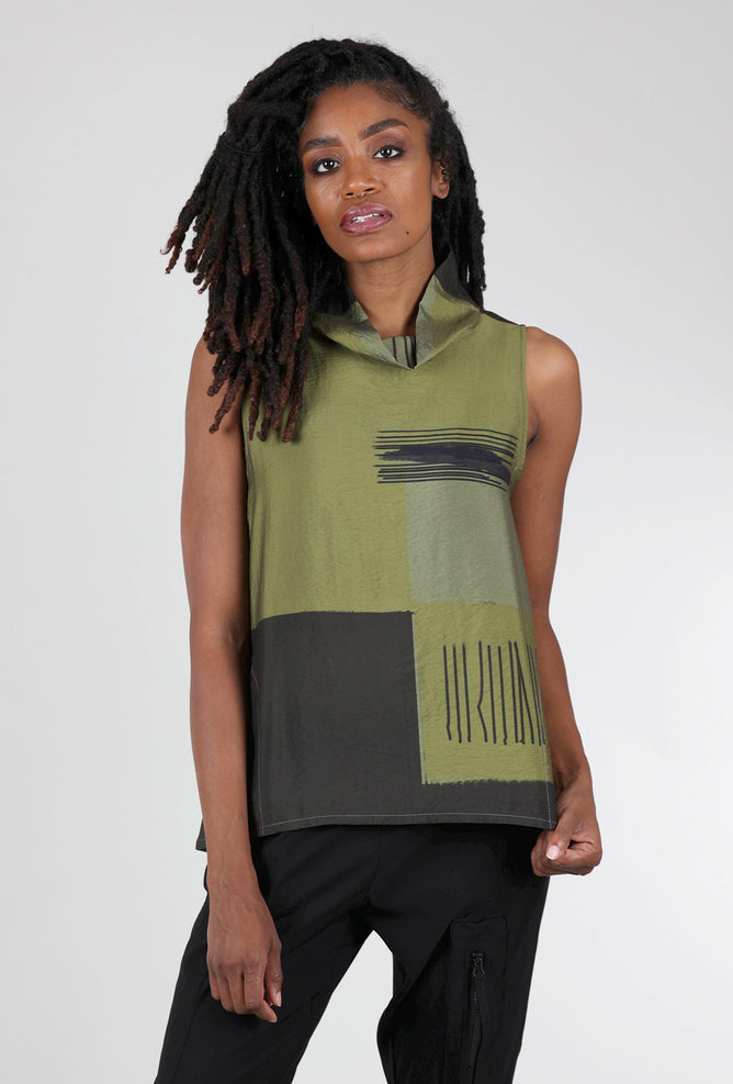 3 Potato Print Cowl Tank, Charcoal/Green 