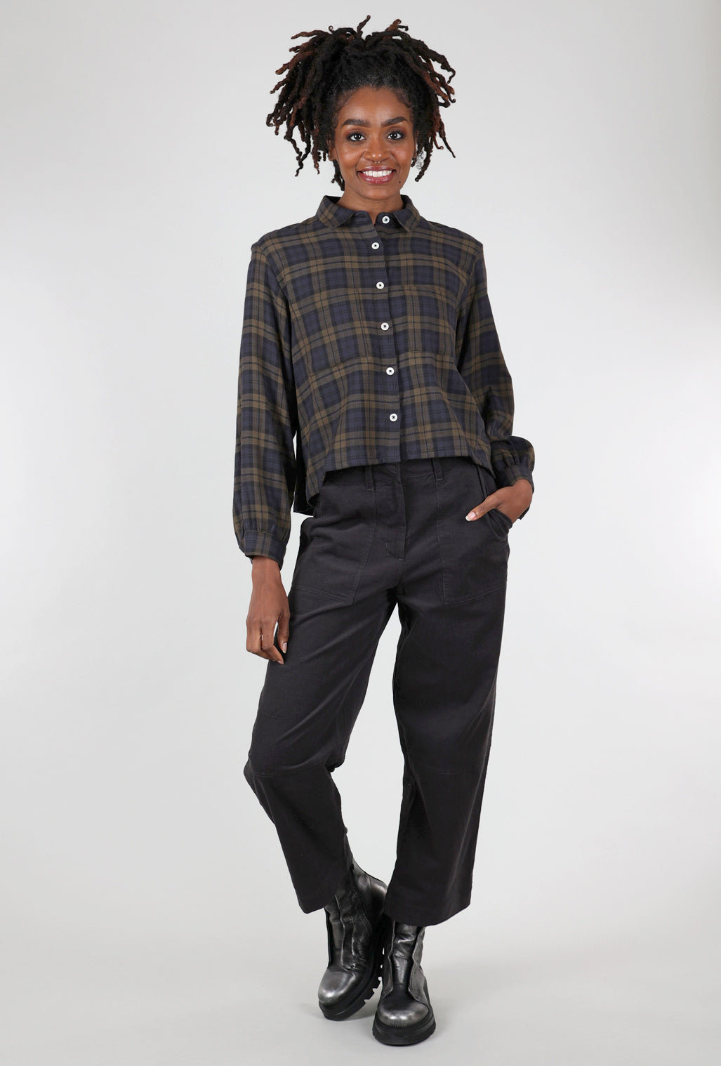 Bibico Ada Crop Blouse, Flannel Check 