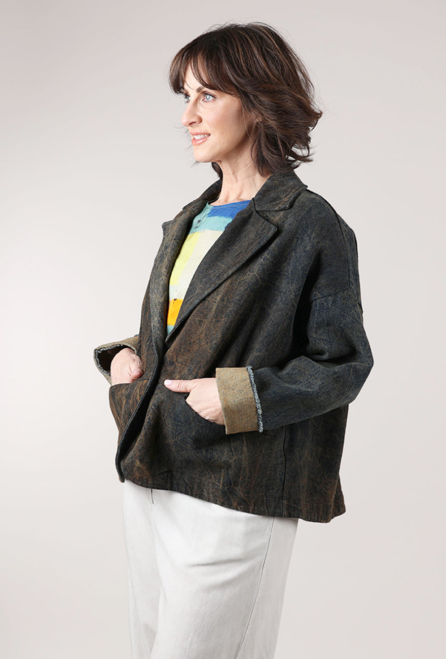 Sanctamuerte Hand-Dyed Denim Boxy Blazer, Denim Tabac 