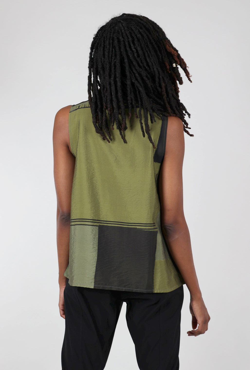 3 Potato Print Cowl Tank, Charcoal/Green 