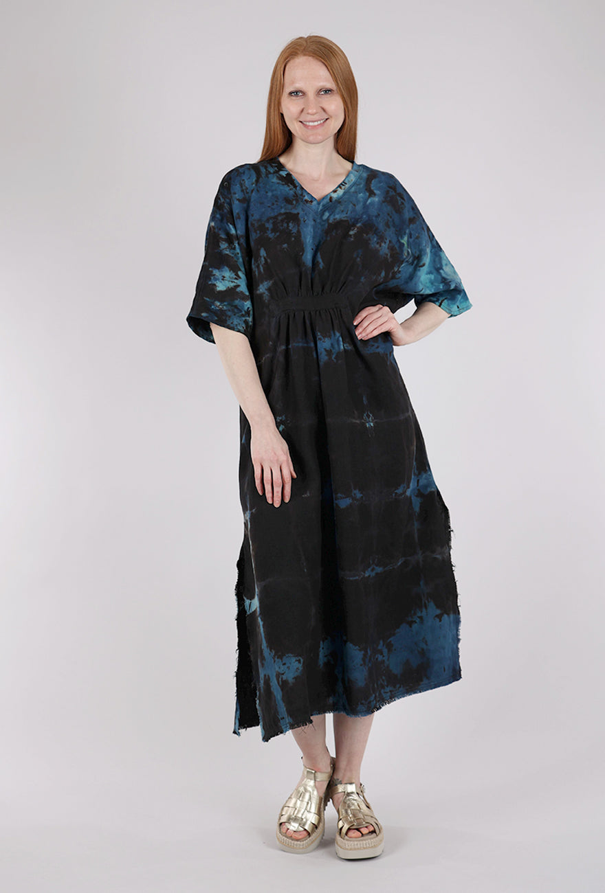 Heyne Bogut Linen Caftan, Black/Turq 