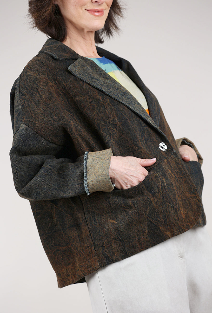 Sanctamuerte Hand-Dyed Denim Boxy Blazer, Denim Tabac 
