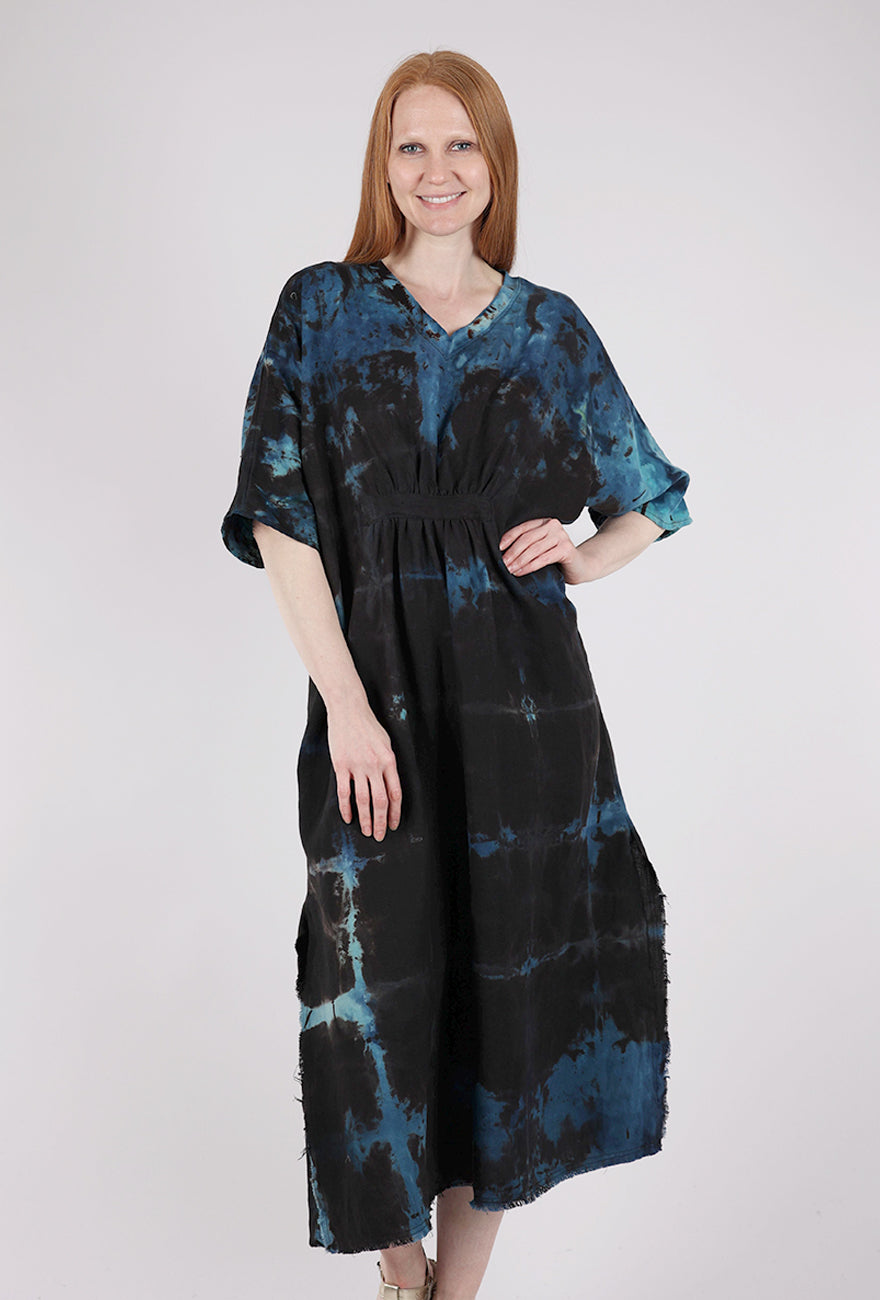 chinese dress ladies Deep V-Neck Denim Blue Zero Waste Caftan Dress - M/L main image 0