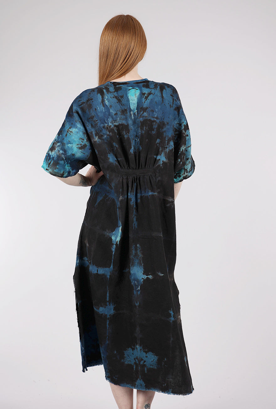 Heyne Bogut Linen Caftan, Black/Turq 