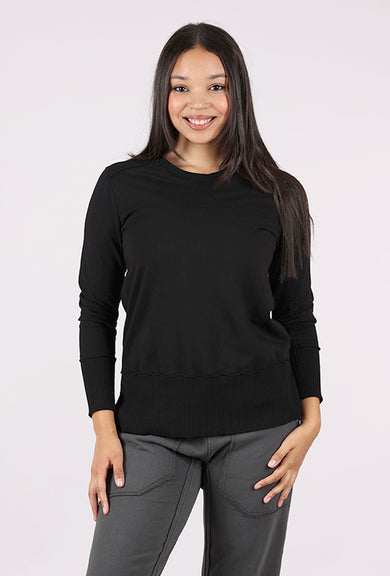 Prairie Cotton Split Rib Trim Pullover, Black 