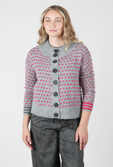 Zaket & Plover Dotty Button Cardie, Gray/Pink 