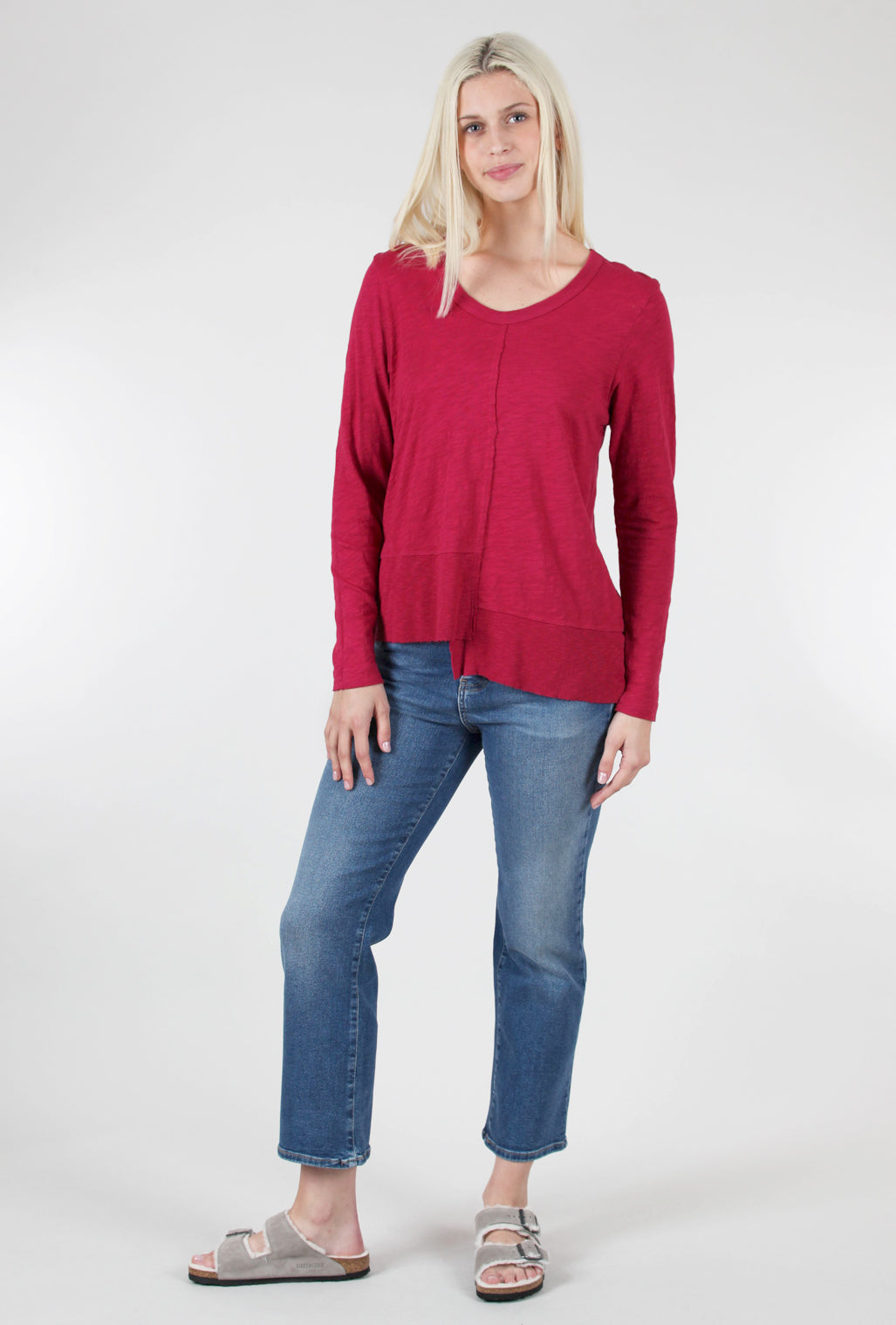 Wilt L/S Shifted Rib Hem Tee, Raspberry 