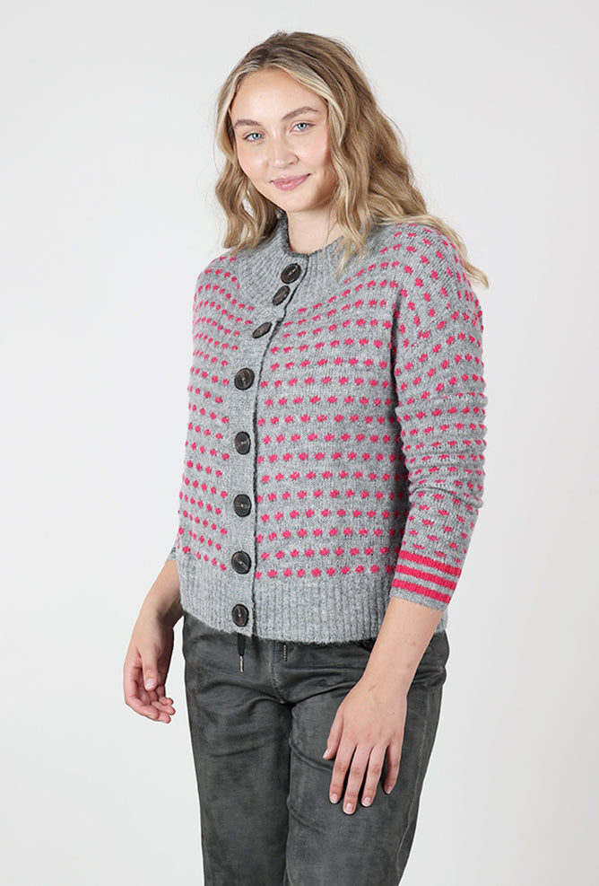 Zaket & Plover Dotty Button Cardie, Gray/Pink 