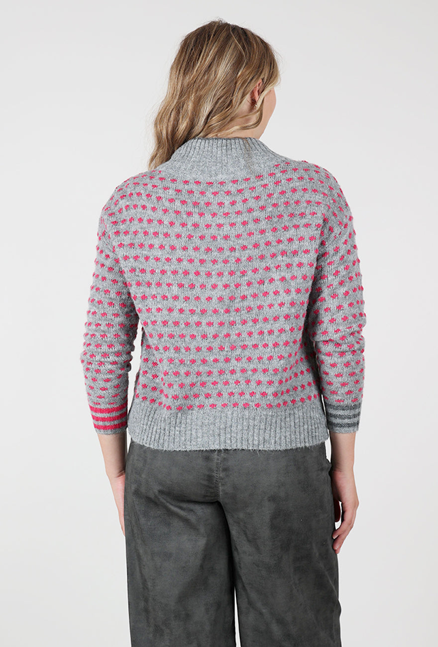 Dotty Button Cardie, Gray/Pink