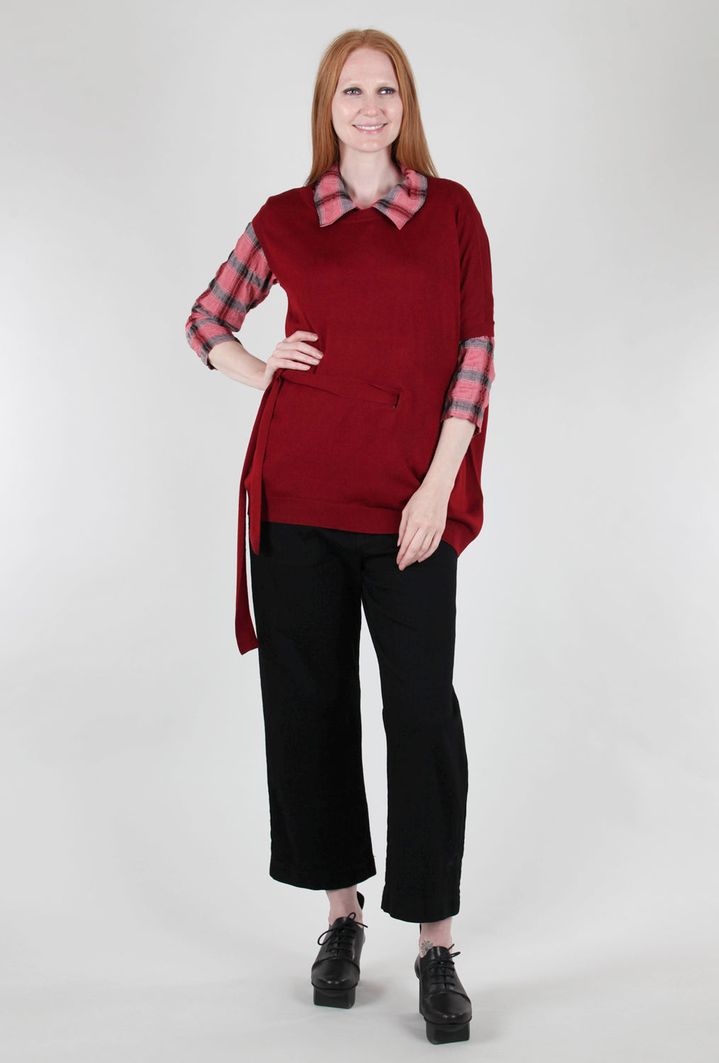 M. Rena Asym Tie-Detail Sweater, Red 
