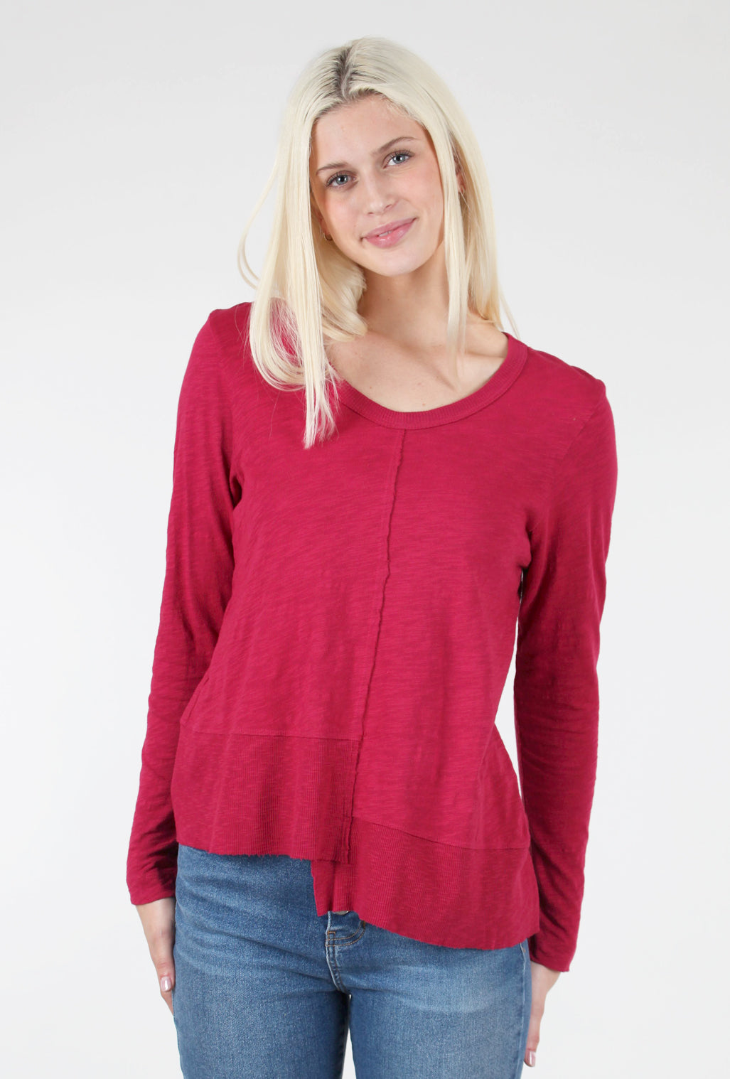 Wilt L/S Shifted Rib Hem Tee, Raspberry 