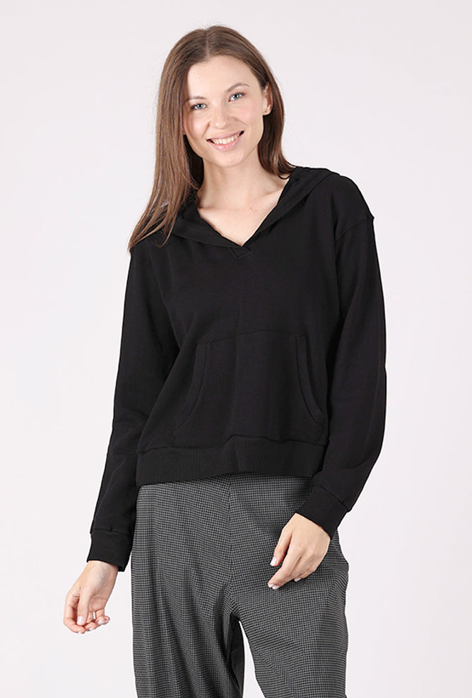 Kangaroo Pocket Boxy Hoodie, Black