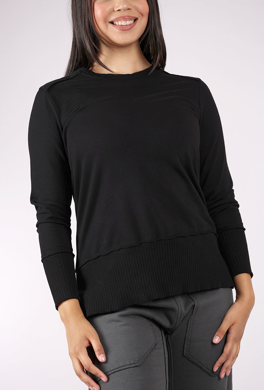 Prairie Cotton Split Rib Trim Pullover, Black 