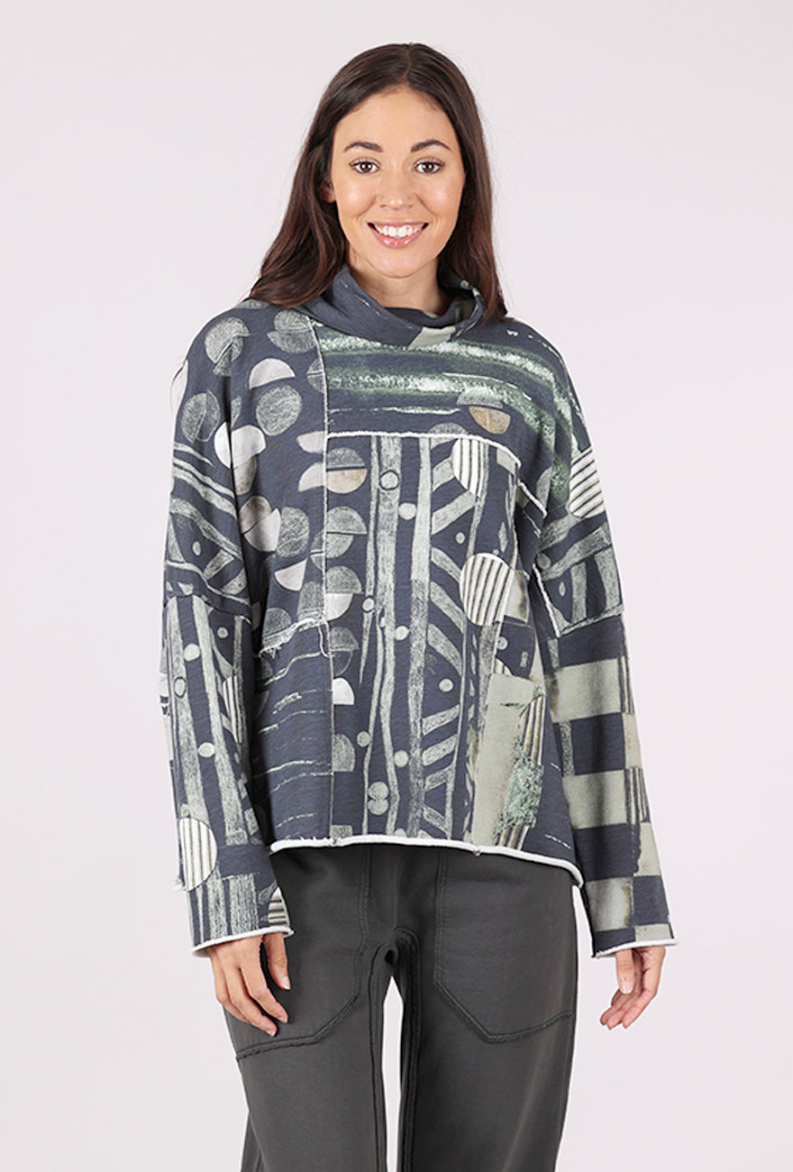 Grizas Funnel Neck Boxy Sweatshirt, Forest Block 