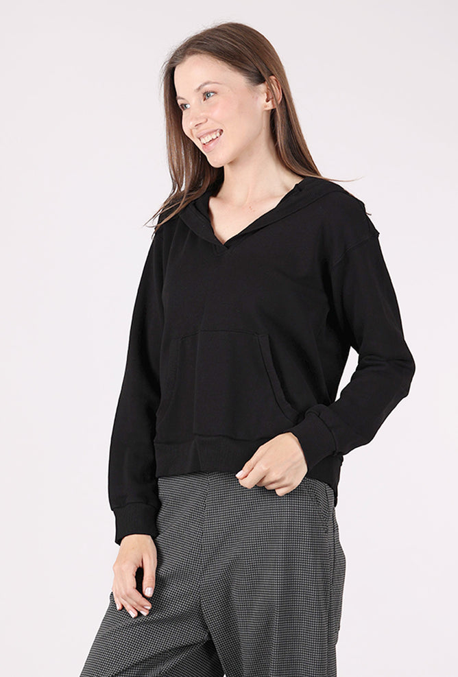 Kangaroo Pocket Boxy Hoodie, Black