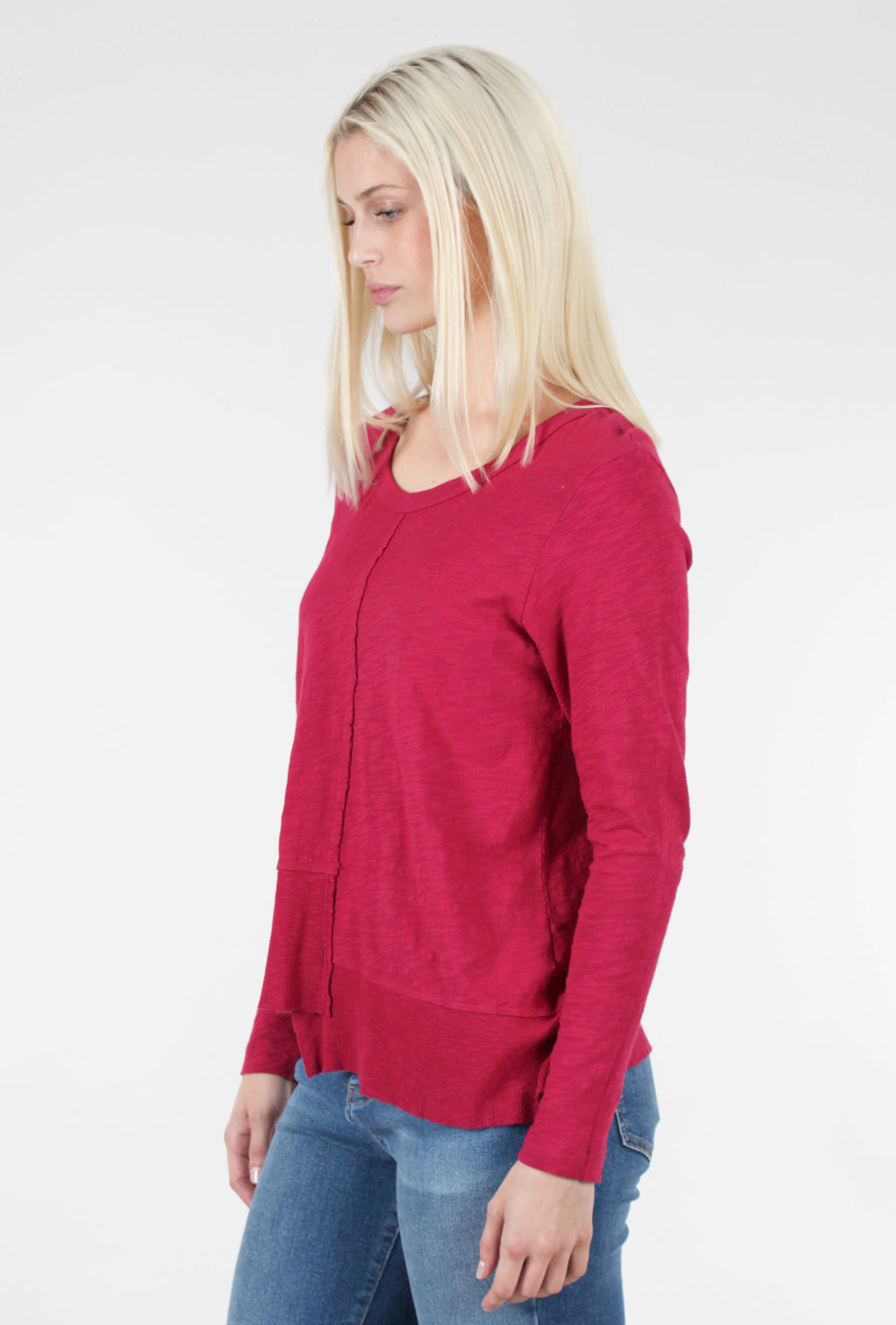 Wilt L/S Shifted Rib Hem Tee, Raspberry 