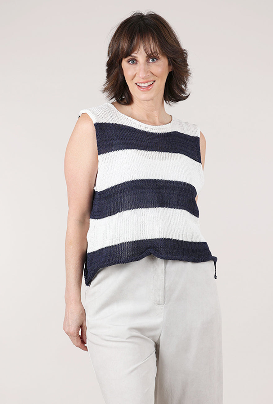 Paper Temples Simone Sweater Tank, White/Navy 