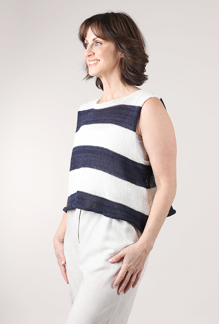 Paper Temples Simone Sweater Tank, White/Navy 