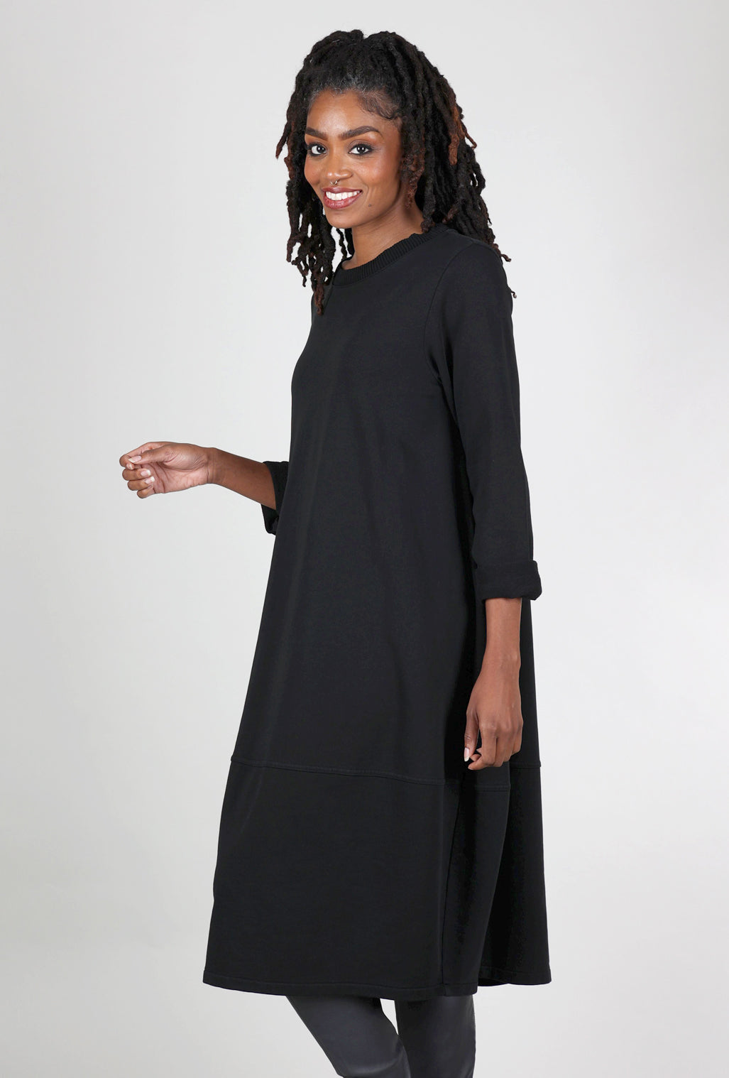 Baci Midi Sweatshirt Dress, Black 