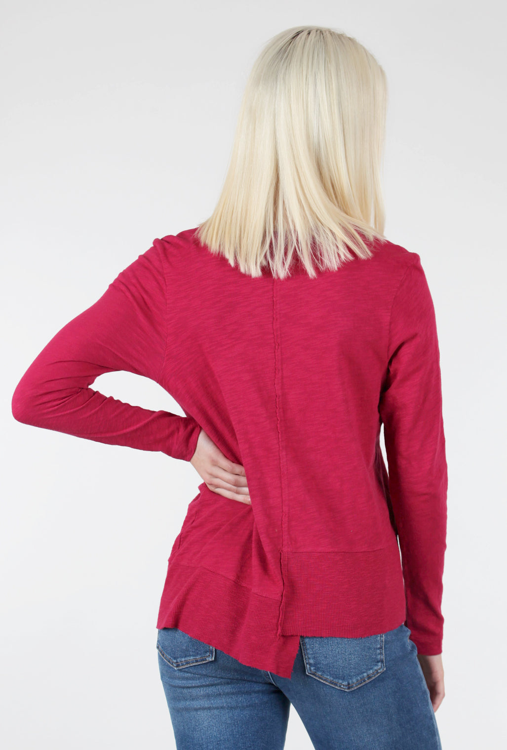 Wilt L/S Shifted Rib Hem Tee, Raspberry 