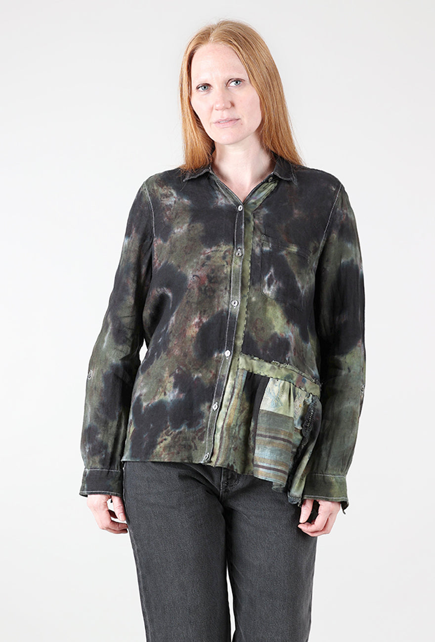Galadriel Mattei Mottled Flounce Shirt, Black/Forest 