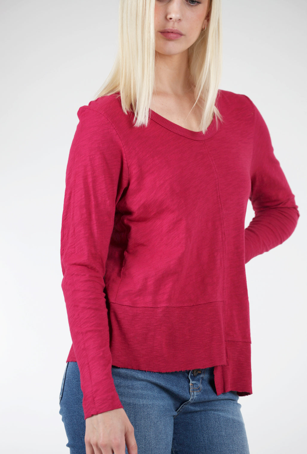 Wilt L/S Shifted Rib Hem Tee, Raspberry 