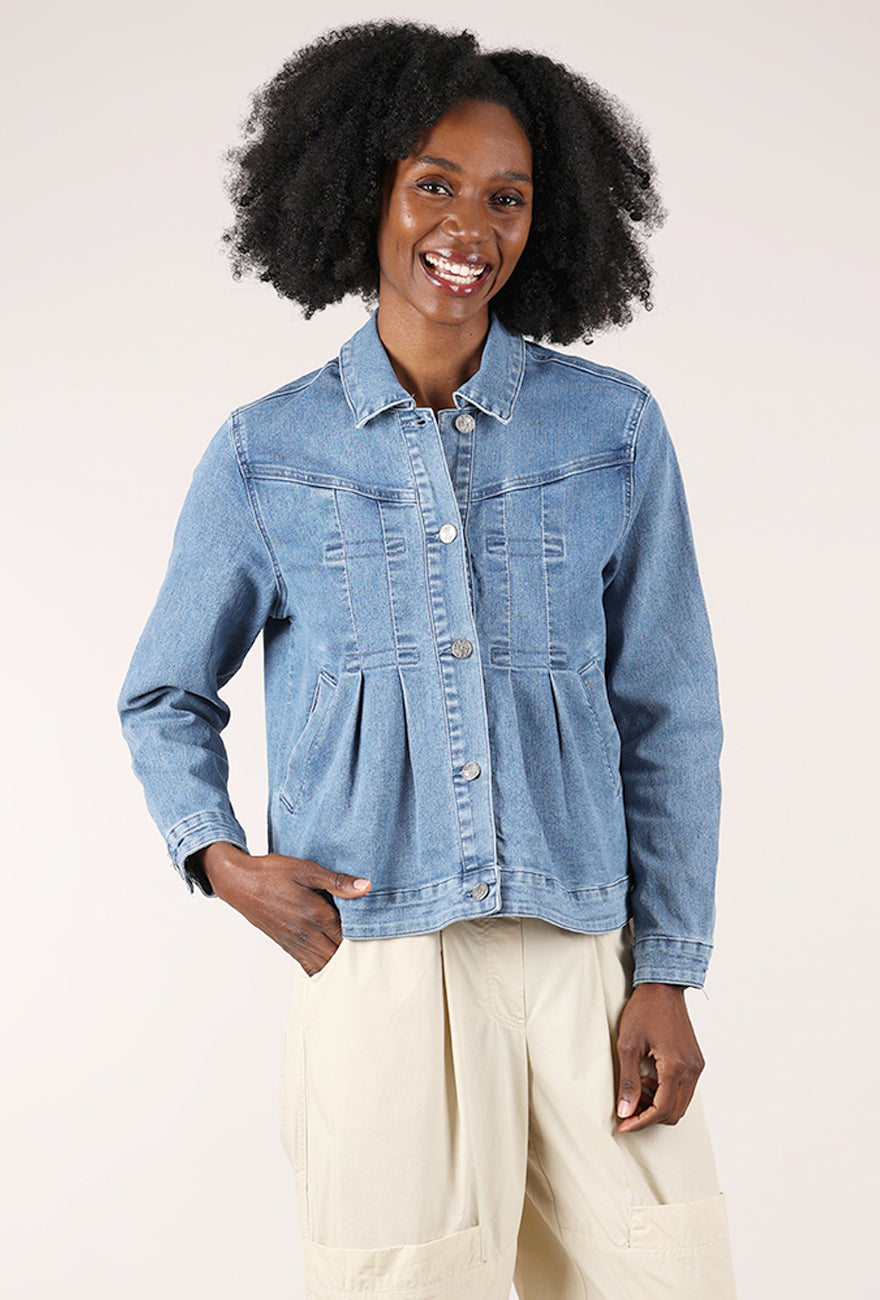 Noen Denim Peplum Shirt Jacket, Pale Blue 