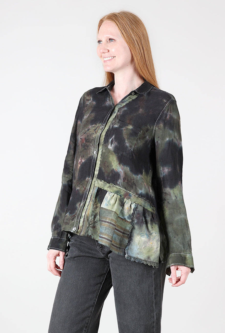 Galadriel Mattei Mottled Flounce Shirt, Black/Forest 
