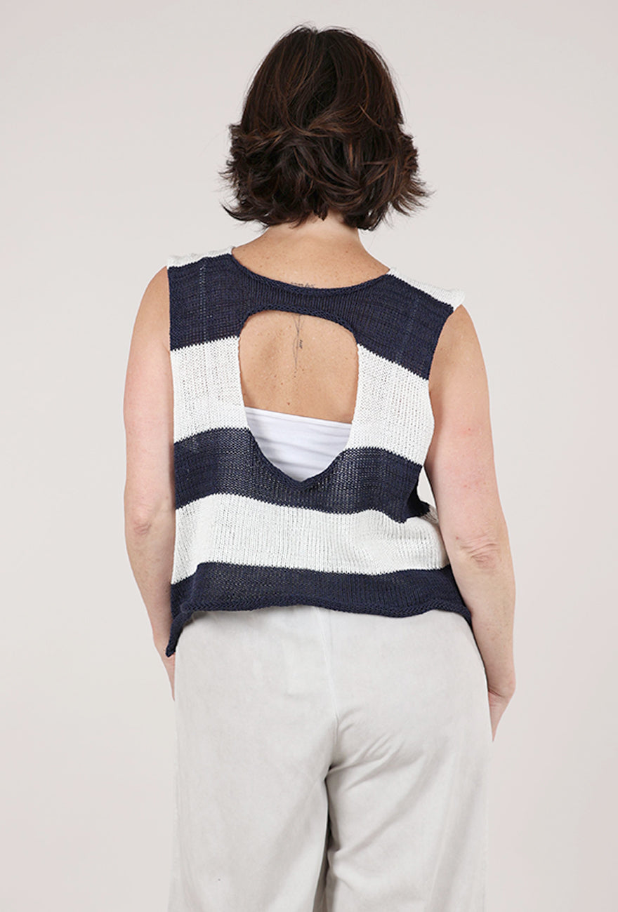 Paper Temples Simone Sweater Tank, White/Navy 
