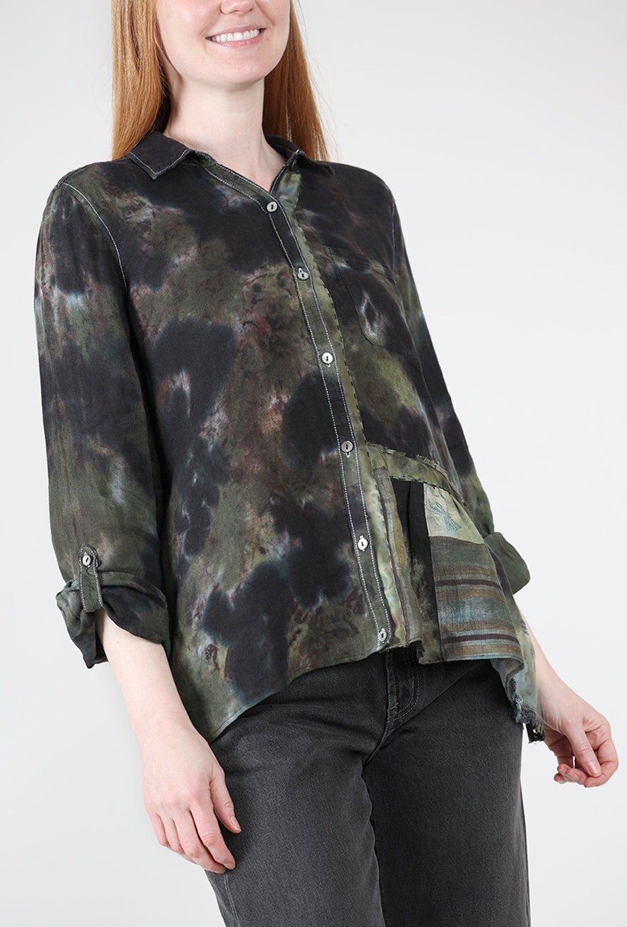 Galadriel Mattei Mottled Flounce Shirt, Black/Forest 