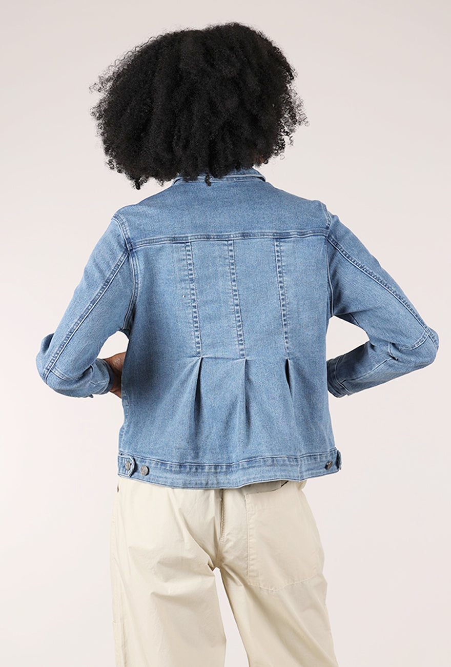 Noen Denim Peplum Shirt Jacket, Pale Blue 
