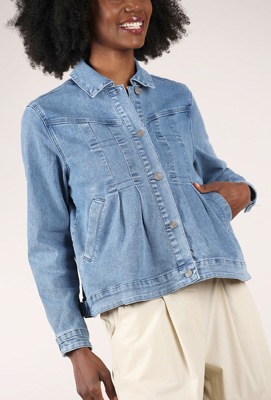 Noen Denim Peplum Shirt Jacket, Pale Blue 