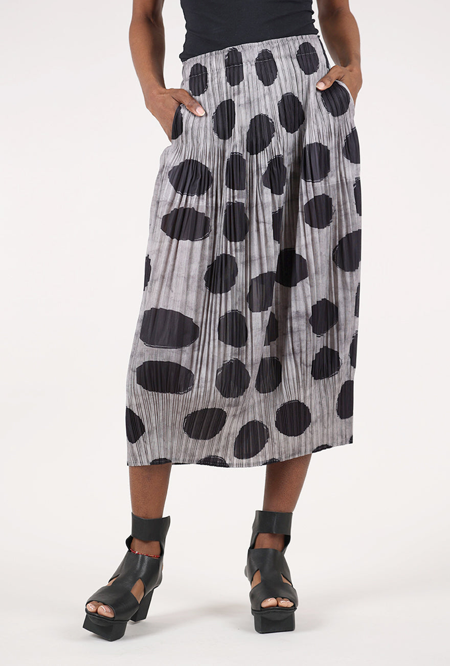 Vanite Couture Pleated Dots Lantern Skirt, Gray/Black 