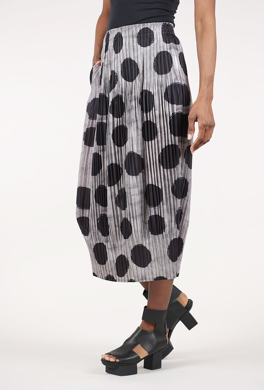 Vanite Couture Pleated Dots Lantern Skirt, Gray/Black 