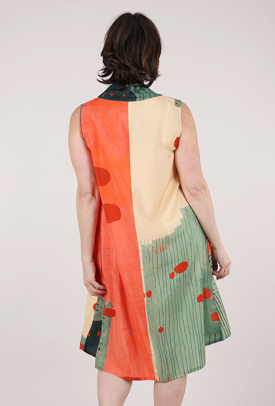 3 Potato Cowl A-Line Print Dress, Flame/Olive 