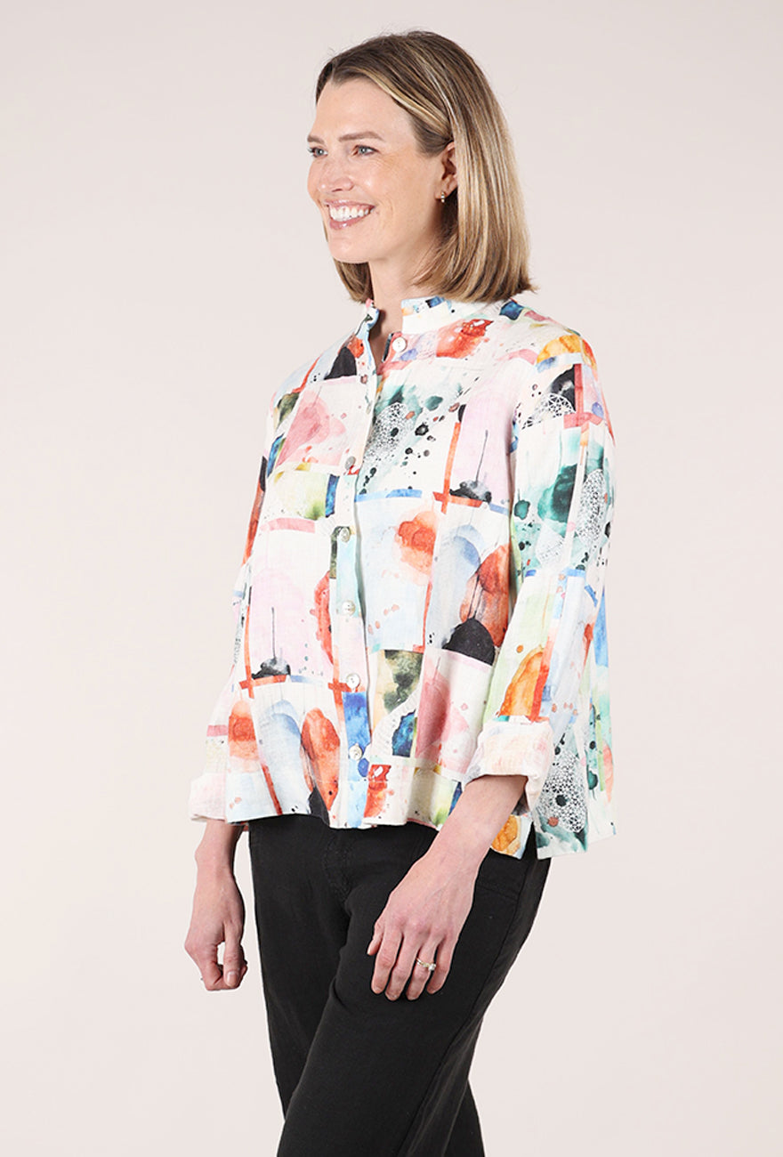 Luukaa Abstract Print Linen Blouse, Pink Multi 