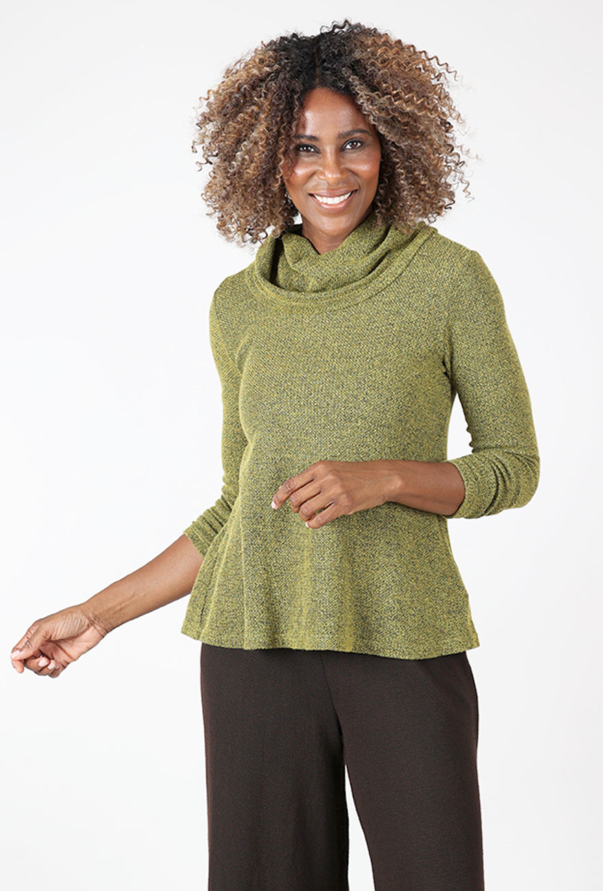 Marled Knit Cowl Pullover, Pea