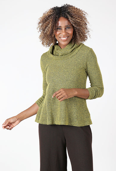Marled Knit Cowl Pullover, Pea
