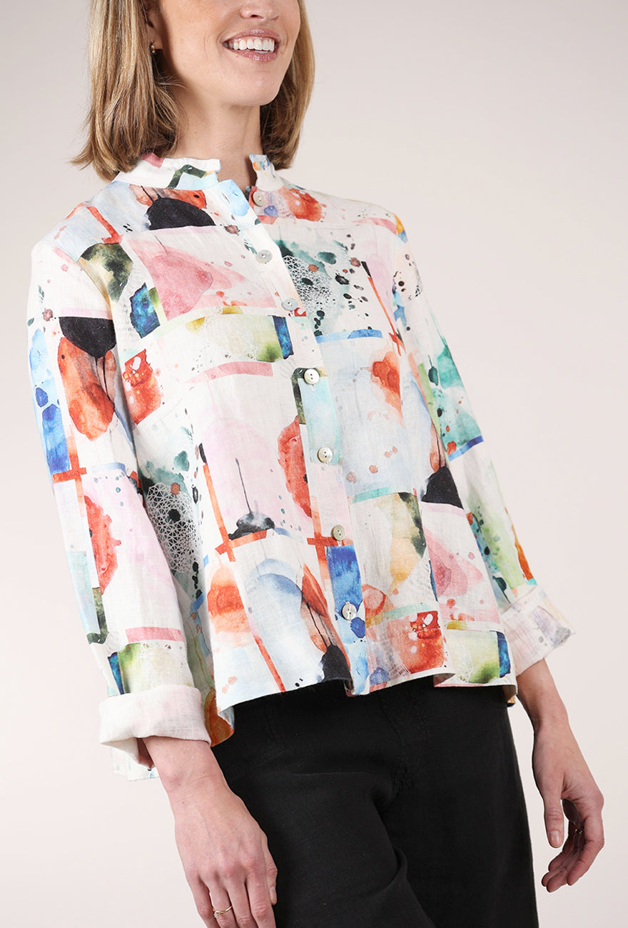 Luukaa Abstract Print Linen Blouse, Pink Multi 