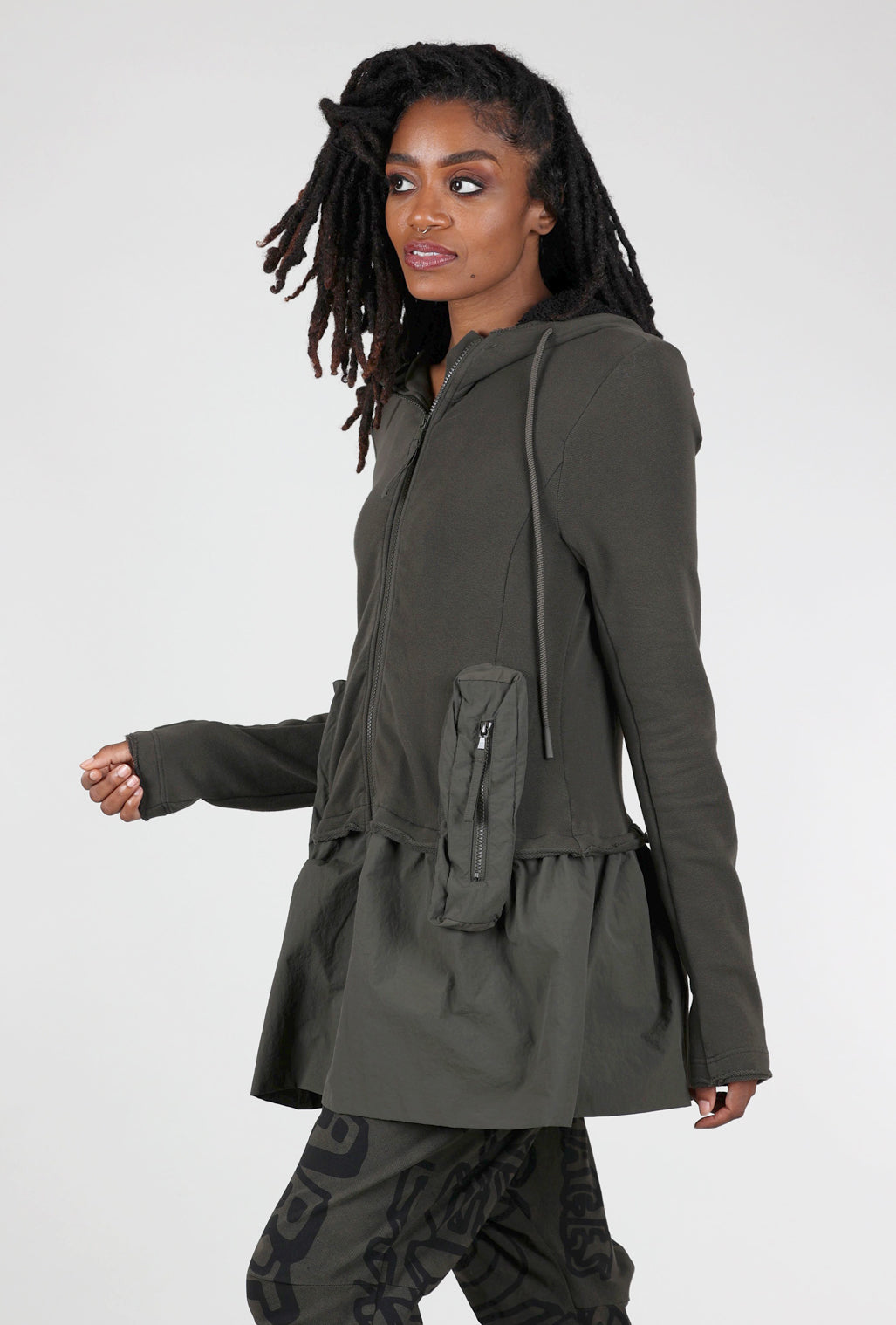 Rundholz Contrast Bottom Hooded Jacket, Jungle 