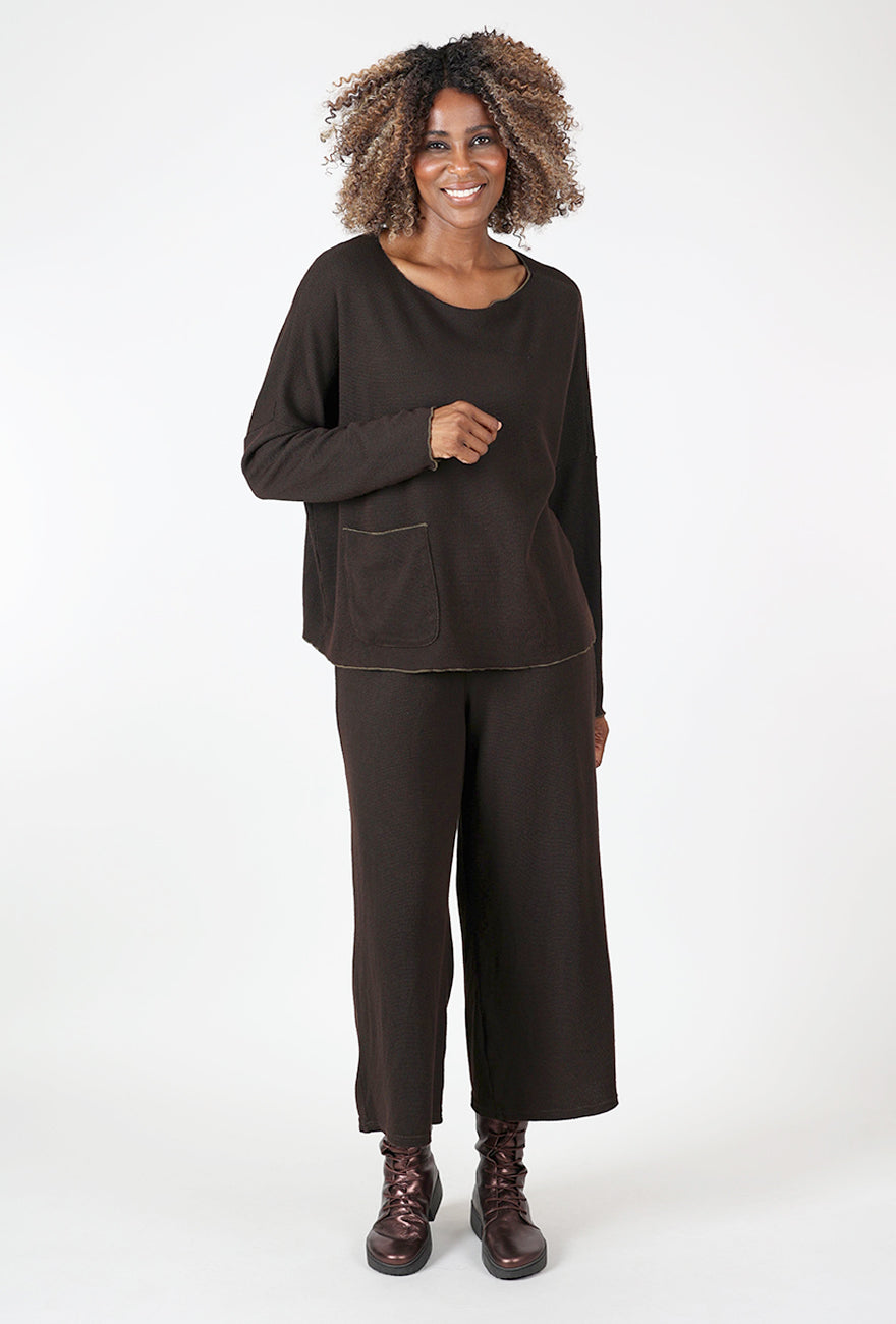 Marled Sweater Knit Pocket Pullover, Chocolate
