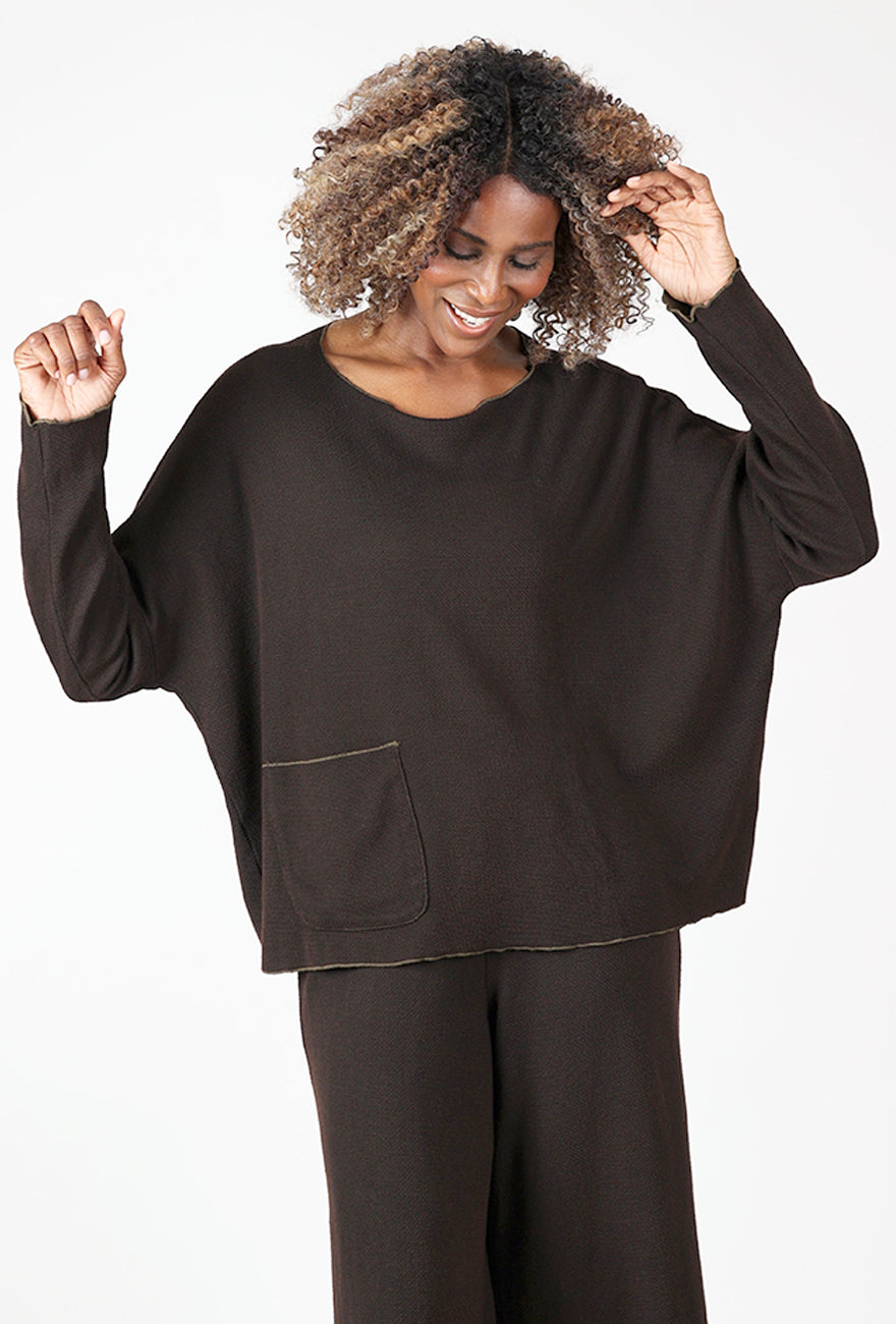 Marled Sweater Knit Pocket Pullover, Chocolate